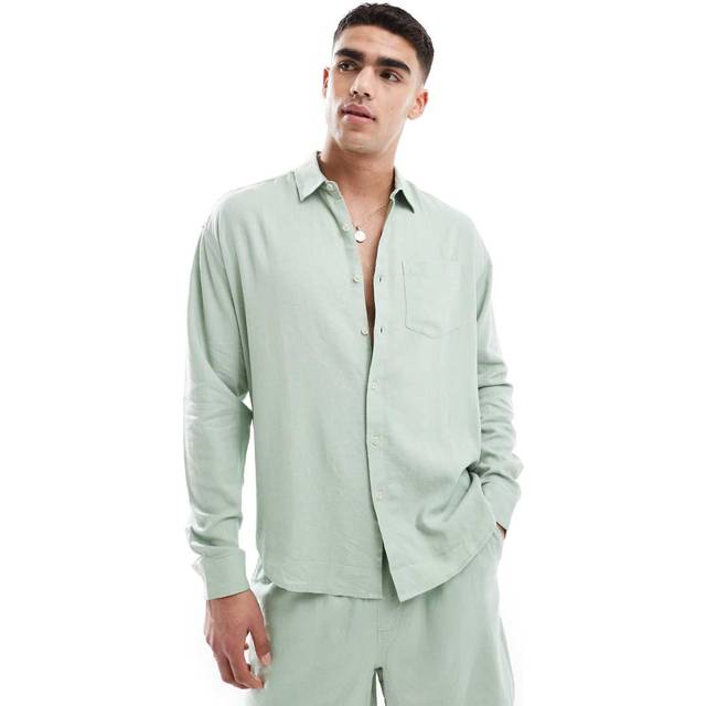 New Look Men's Green Relaxed Linen Blend Shirt - XL