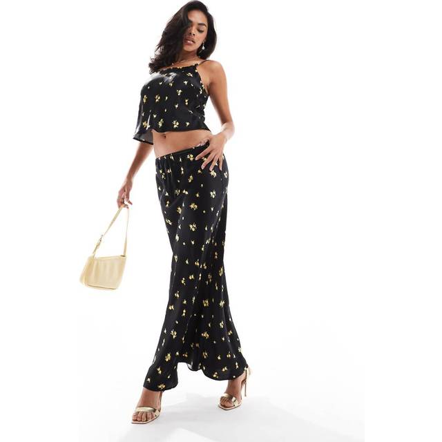 River Island Womens Black Satin Floral Maxi Skirt - 16