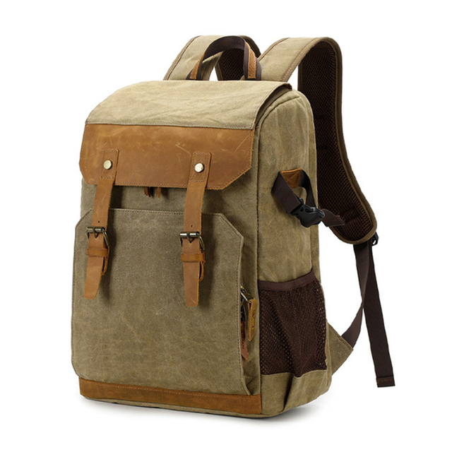 Batik Canvas Photography Backpack Multifunctional SLR Vintage Waterproof Outdoor SLR Camera Bag Khaki