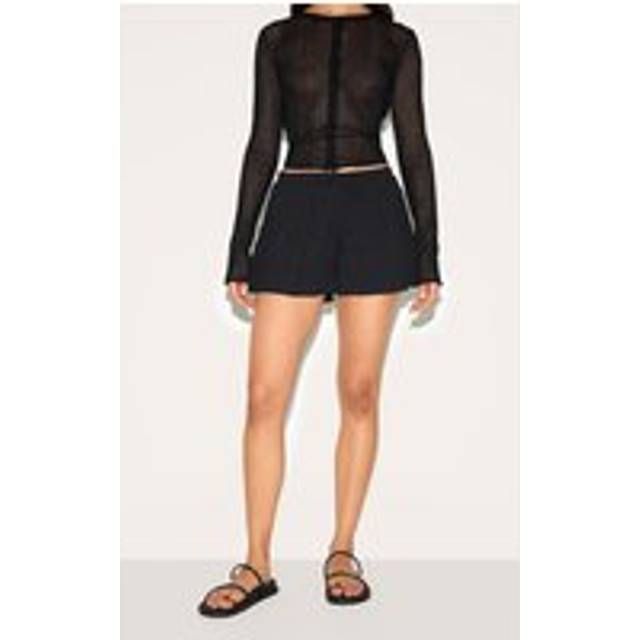 Black Textured Jersey Drawstring Floaty Shorts, Black - 6