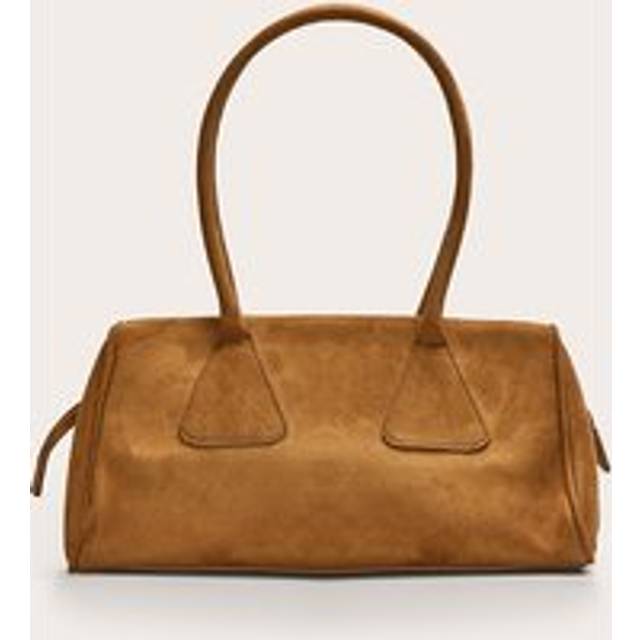 Tan Faux Suede Bowler Bag, Brown - One Size
