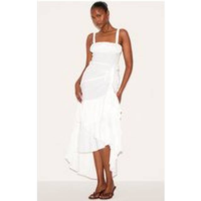 White Strappy Ruched Detail Maxi Dress, White - 12