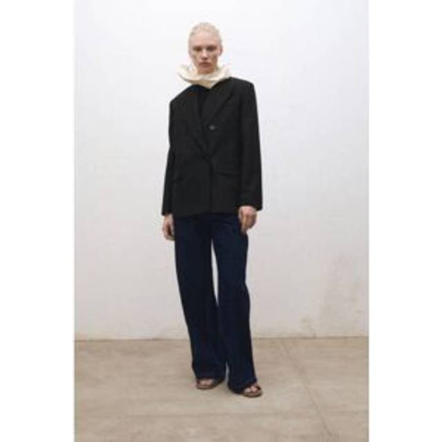 Mango Iris Double Breasted Wool Blend Jacket, Black
