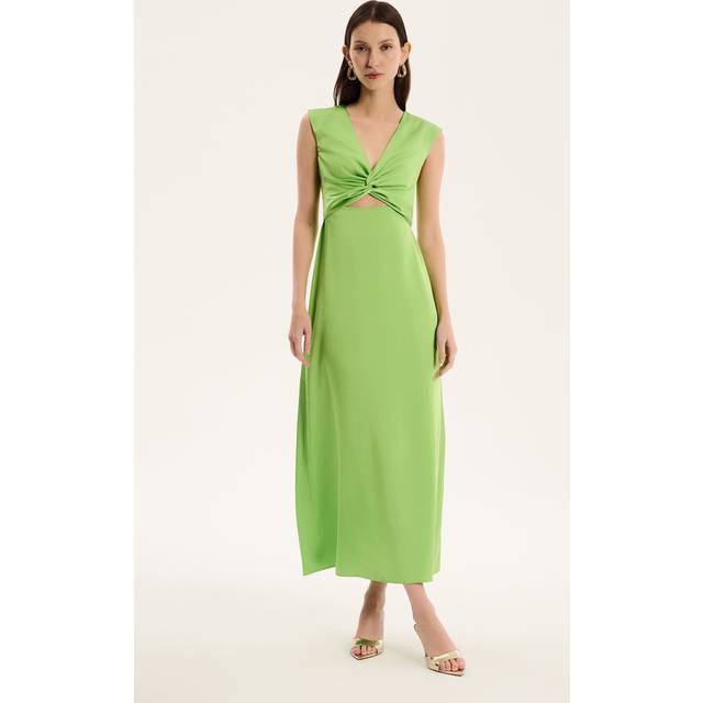 OMNES Marin Twist Front Satin Midi Dress