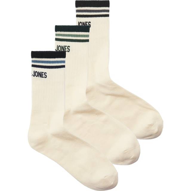 Jack & Jones – Vita tennisstrumpor med ränder, 3-pack-Vit/a