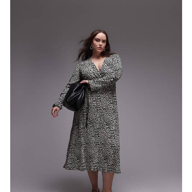 Mango Curve – Vit, leopardmönstrad midiklänning-Vit/a