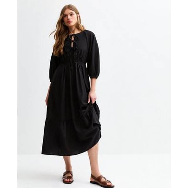 New Look Women's Black Bow Front Midi Dress - UK 14