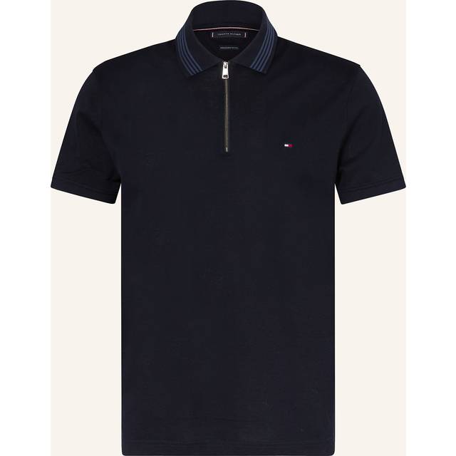 Tommy Hilfiger Regular Fit Mercerised Pique Zip Polo Shirt - Navy, Navy, Size L, Men