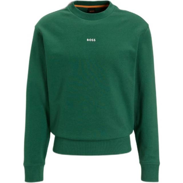 BOSS Orange – WeSmallcrew – Mellangrön sweatshirt i avslappnad passform med centrerad logga-Grön/a