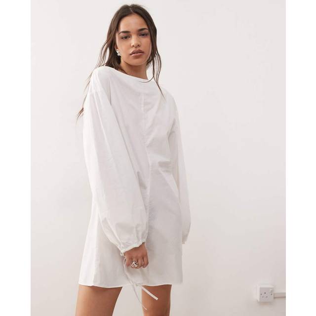 WEEKDAY Cotton Poplin Tie-Detail Mini Dress |Vit |M