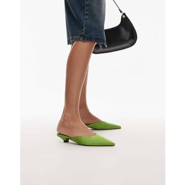 Topshop – Dakota – Gröna pumps i satin med taxklack-Grön/a