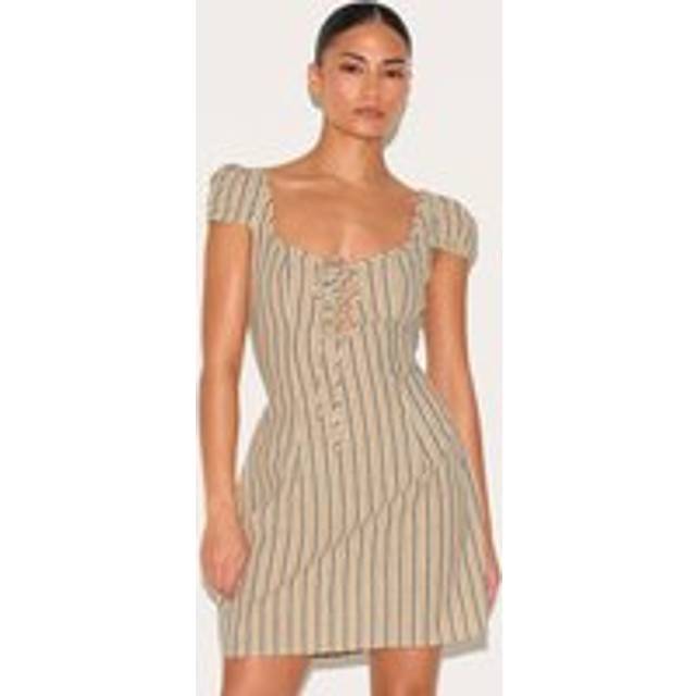 Petite Stone Striped Front Tie Mini Dress, White - 6