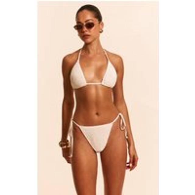 White Crinkle Triangle Bikini Top, White - M