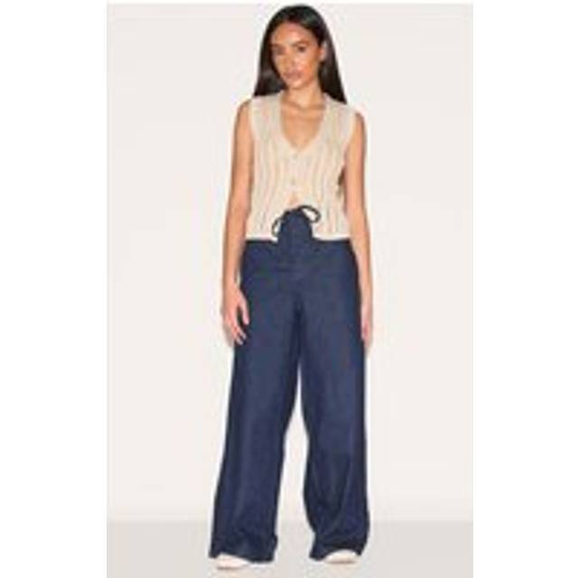 Petite Indigo Denim Relaxed Drawstring Wide Leg Jeans, Indigo - 4