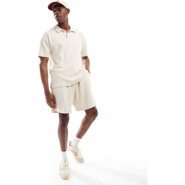 New Look Men's Cream Relaxed Textured Jersey Shorts - XS