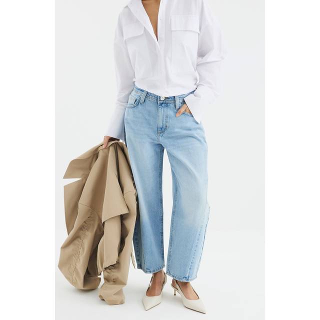 River Island Womens Petite Blue Seamed Barrel Jeans - 6XS
