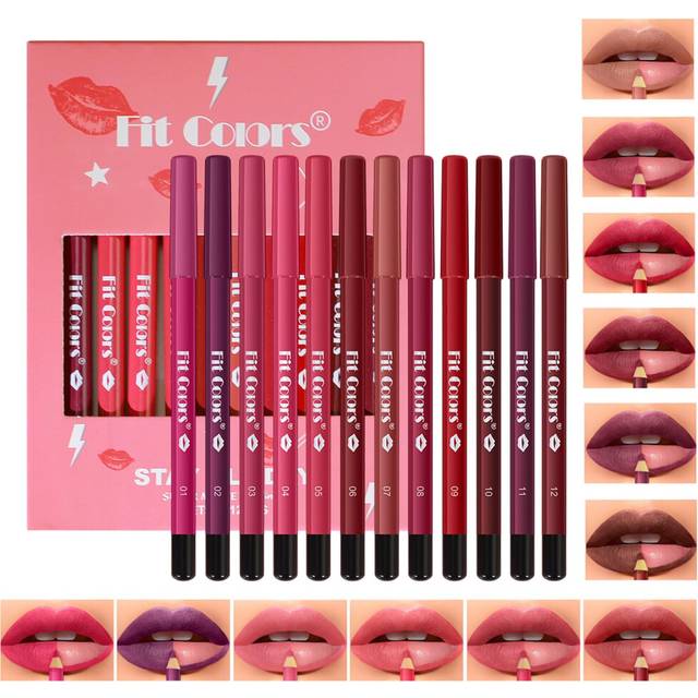 Lip Liner Set, 12Pcs Lip Liner Velvet Matte Lip Liner Long Lasting Smooth Lip Liner, Waterproof Lipstick Liner Slim,Smooth and High Pigmented Lip