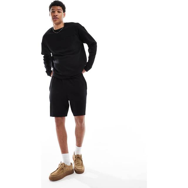 New Look Men's Black Regular Drawstring Waist Ribbed Shorts - S