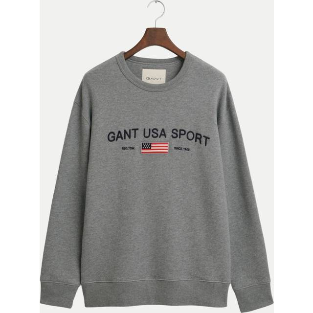 GANT – Gråmelerad sweatshirt med avslappnad passform och broderad USA Sport-logga-Grå/a