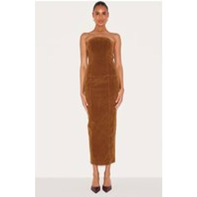 Chestnut Faux Suede Bandeau Maxi Dress, Chestnut - 12
