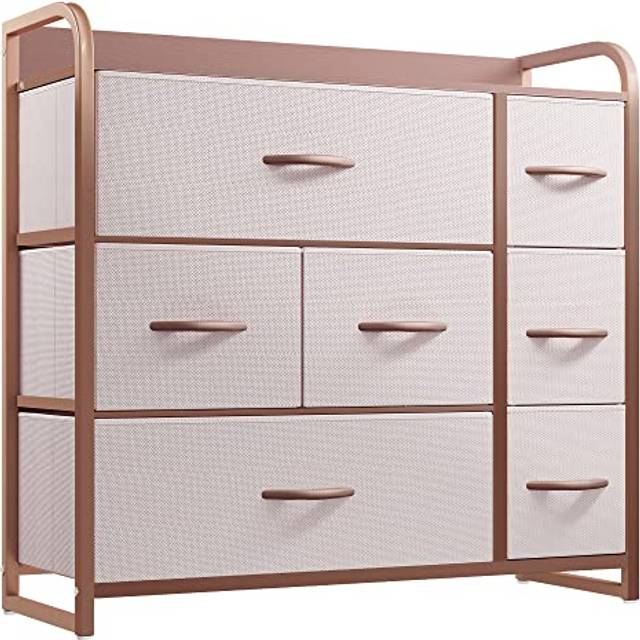 YITAHOME Chest of Drawer Bedroom with 7 Drawers Storage Unit Steel Frame Wood Top Fabric Dresser for Bedroom Living room,Closet,Pink