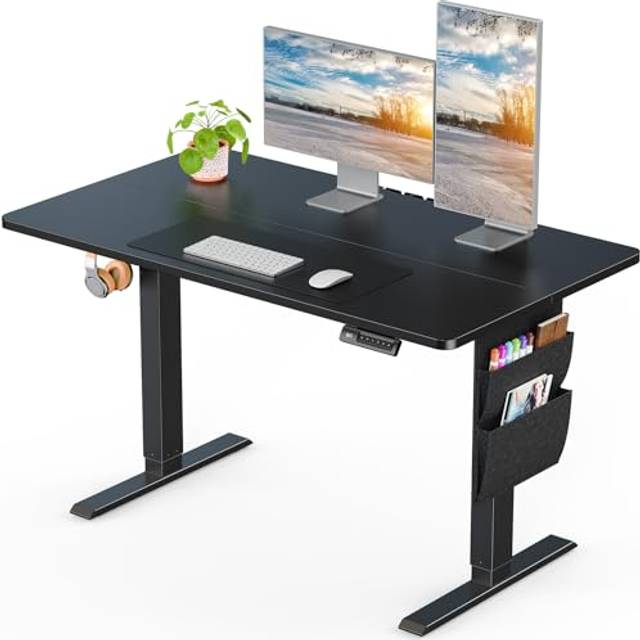 ErGear Standing Desk 100x60cm with 2-piece tabletop,Supports Up to 80KG Height Adjustable Electric Standing Desk with Storage Bag,Backpack Hook and