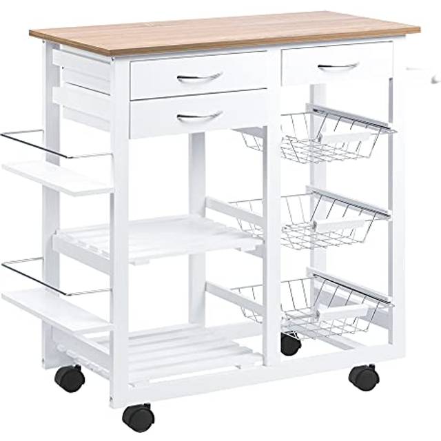 HOMCOM Serveringsvagn Rullvagn med flera lager kök 92 L x 37 l x 82 H cm MDF imitation ljus ek tall vit