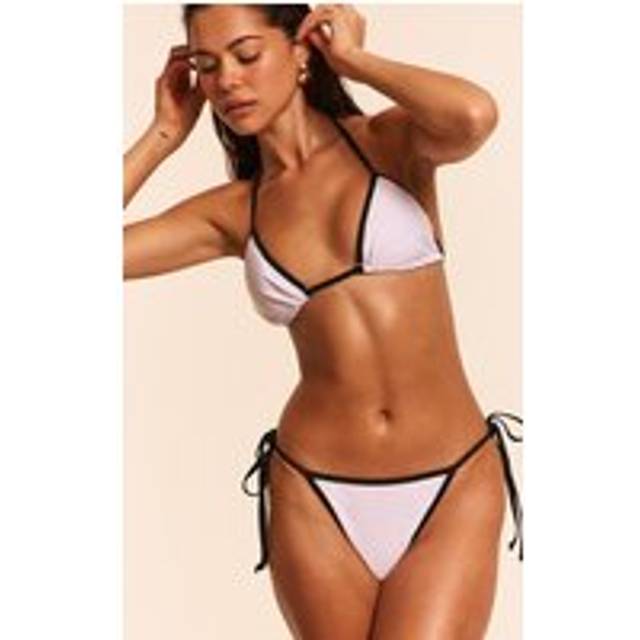 White Contrast Binding Triangle Bikini Top, White - 6