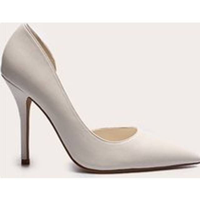 Cream Pu Point Toe Curve Cut Out High Heel Courts, White - 6