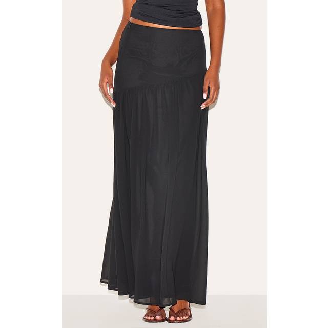 Black Asymmetric Drop Waist Maxi Skirt, Black - 12