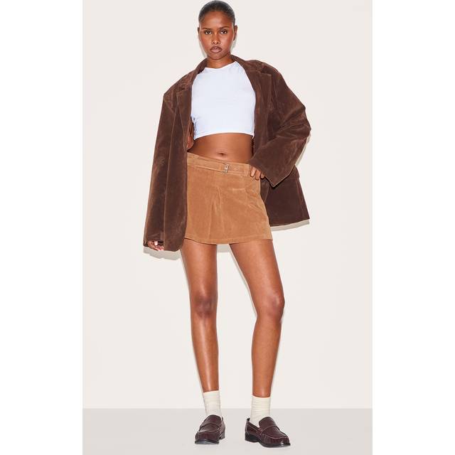 Camel Faux Suede Pleated Mini Skirt, Camel - 6