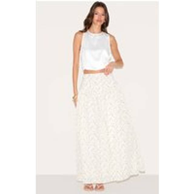 White Ditsy Floral Print Volume Maxi Skirt, Sage - 12