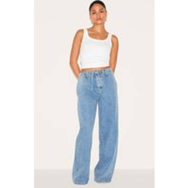 Petite Light Blue Denim Relaxed Drawstring Wide Leg Jeans, Light Blue - 2