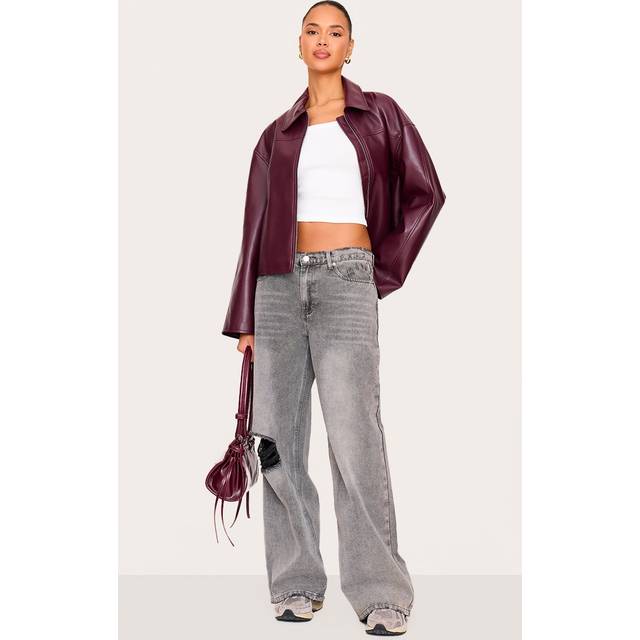 Grey Ripped Knee Frayed Hem Boyfriend Jeans, Grey - 4