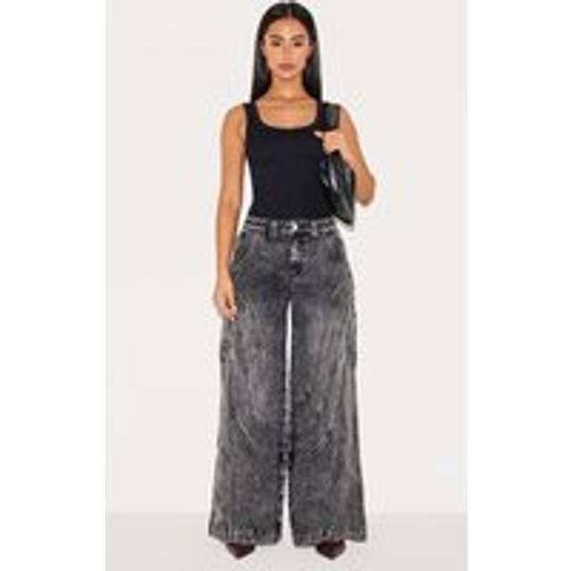 Petite Grey Panel Seam Detail Wide Leg Jeans, Grey - 2