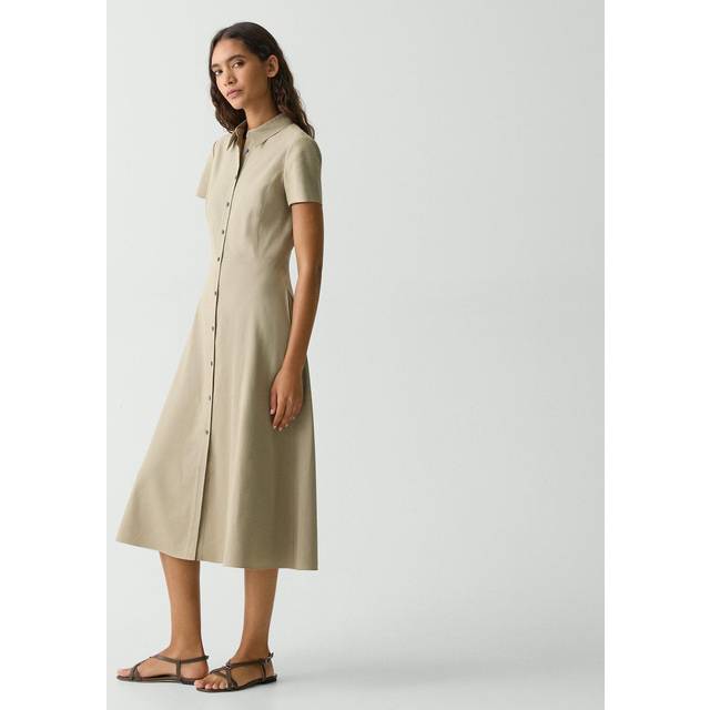 Good Linen Short-Sleeve Button-Front Midi Shirt Dress - SOFT TAUPE - 2