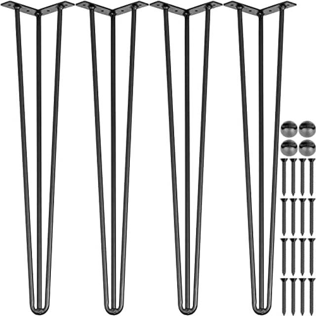 VEVOR Hairpin Table Legs 20 inch Black Set of 4 Desk Legs Each 220lbs Capacity Hairpin Desk Legs 3 Rods for Bench Desk Dining End Table Chairs Carbon Steel DIY Table Legs Heavy Duty Furniture Legs