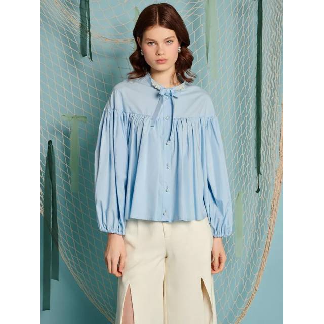 Sister Jane Seashell Pearl Blouse, Light Blue