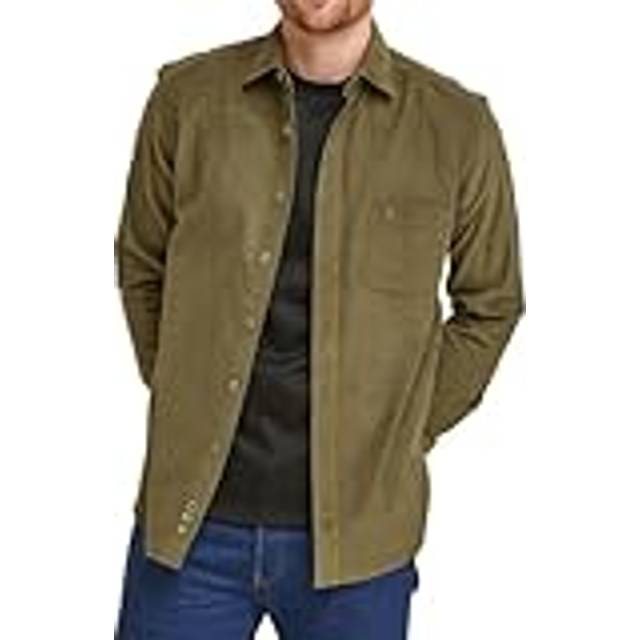 Double TWO Men Green Corduroy Shacket in Khaki | Size: 3X-Large - XXXL