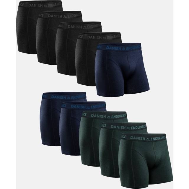 DANISH ENDURANCE Herrkalsonger, Boxershorts för Män, Bomull, Med eller utan Gylf, 10-pack Flerfärgad (4xSvart, 3xBlåmelerad, 3xGrön) L