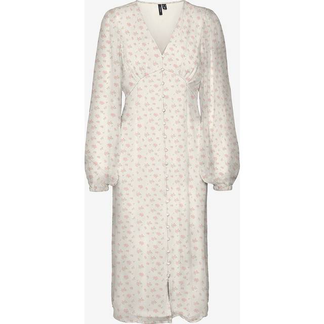 VERO MODA Vmsmilla Ls V-neck Calf Dress Bright White Aop:josefine S