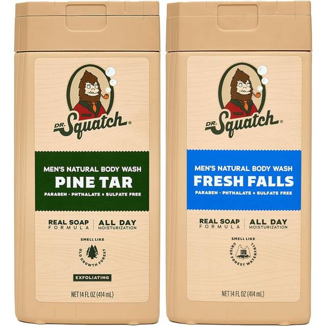 Dr Squatch NEW Natural Body Wash for Men  Exfoliating and NonExfoliating  Pine Tar  Fresh Falls 14 oz 2 Pack
