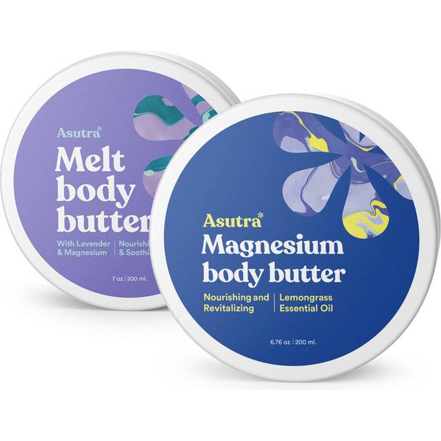 ASUTRA Magnesium Body Butter Bundle  2 Products - Magensium Body Butter Lotion and Magnesium Body Butter with Lavender  Shea Butter & Almond Oil Moist