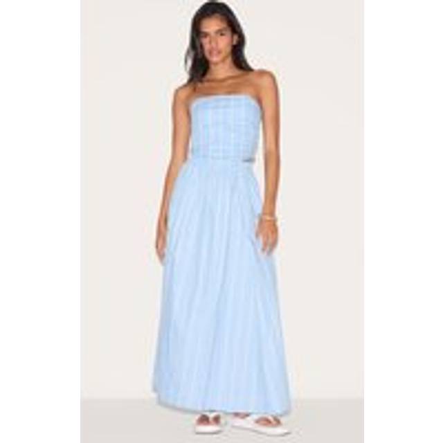 Blue Cotton Poplin A Line Low Rise Maxi Skirt, Blue - 12