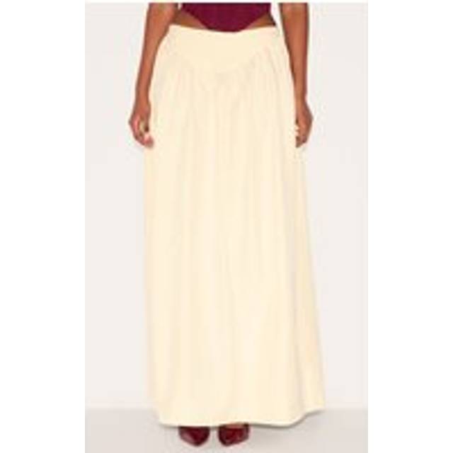 Almond Dipped Waist Structured A Line Maxi Skirt, Lemon - 4