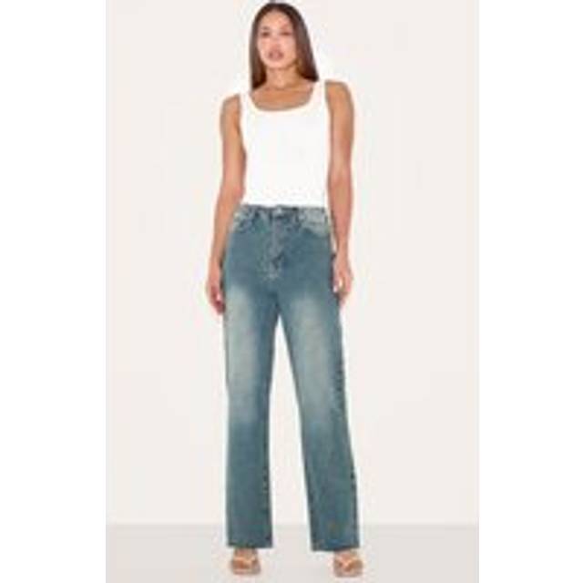 Tall Indigo Vintage Wash Frayed Hem Wide Leg Jeans, Indigo Vintage Wash - 6