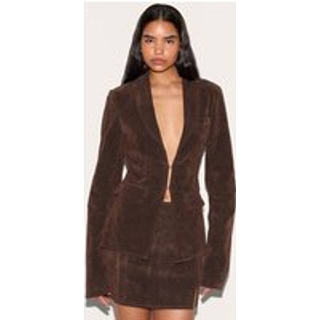 Tall Deep Chocolate Faux Suede Cinched Blazer, Deep Chocolate - 14