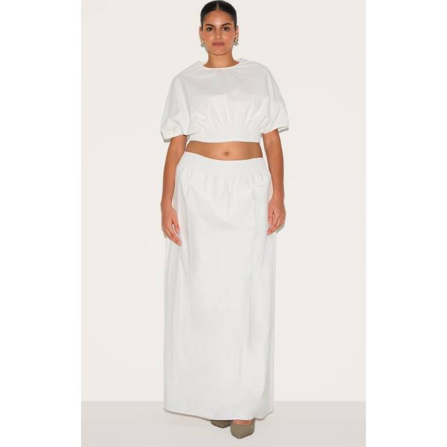 Plus White Sheered Waist Low Rise Maxi Skirt, White - 16