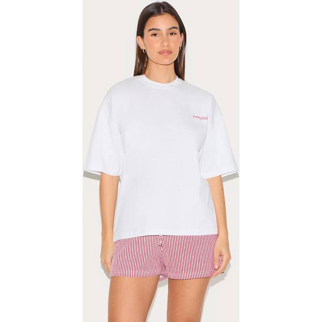 PRETTYLITTLETHING White Stripe Oversized Tee Short PJ Set, White