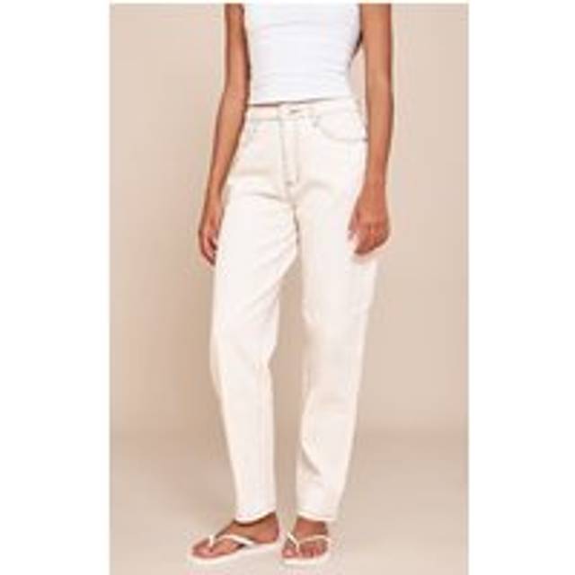 Ecru High Waist Mom Jeans, Ecru - 6